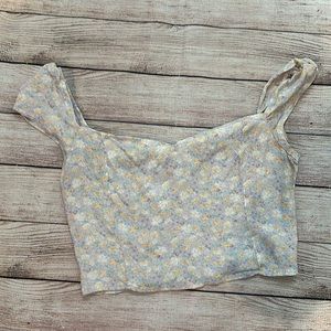 Elodie Cropped Cap Sleeve Off The Shoulder Strap Flower Shirt Size Large